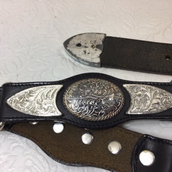 Vintage Nadim USA Silver Plated Medallions Western Black Rodeo Leather Belt main image 7